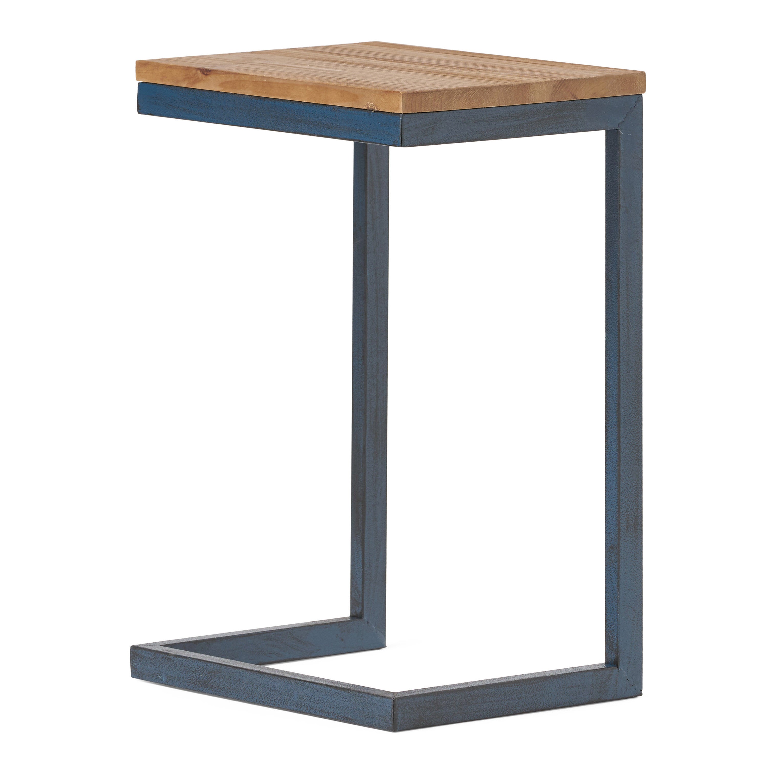 22" Natural and Blue Wood and Iron End Table