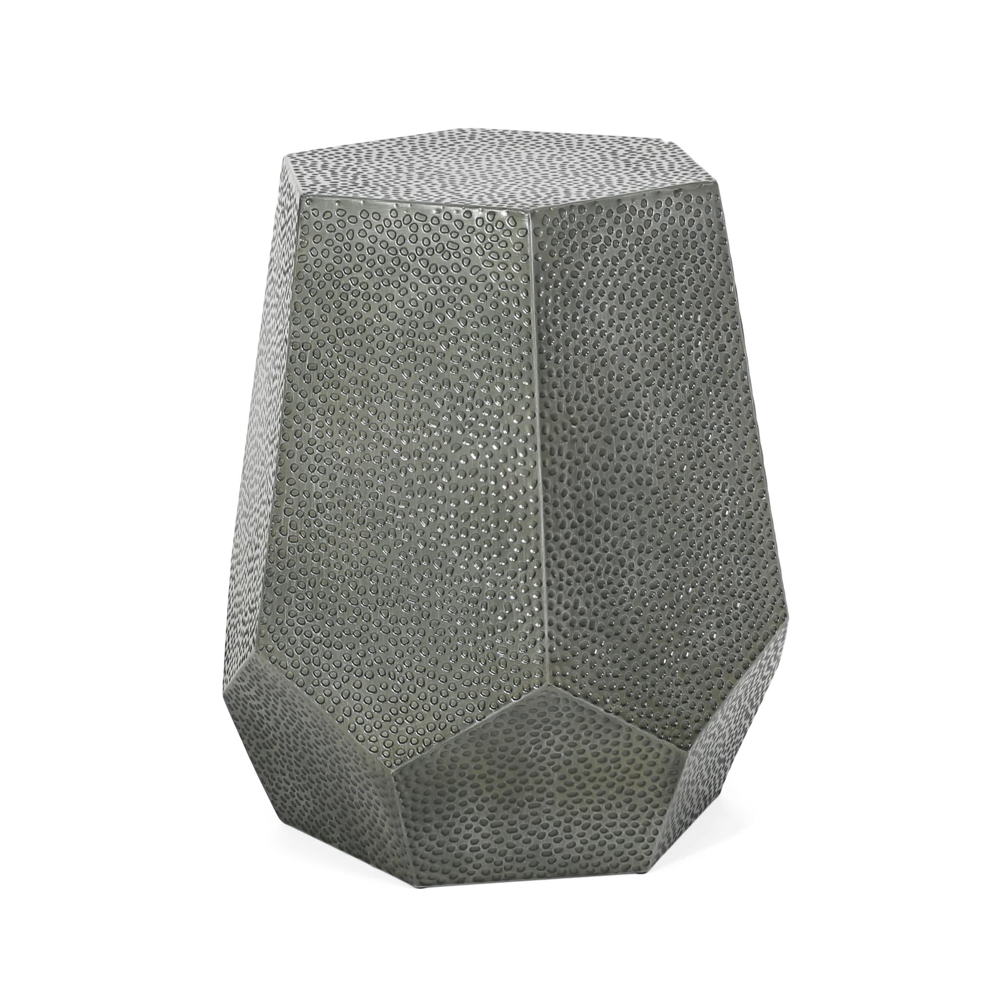 23" Silver Hammered Iron Hexagonal Pedestal End Table