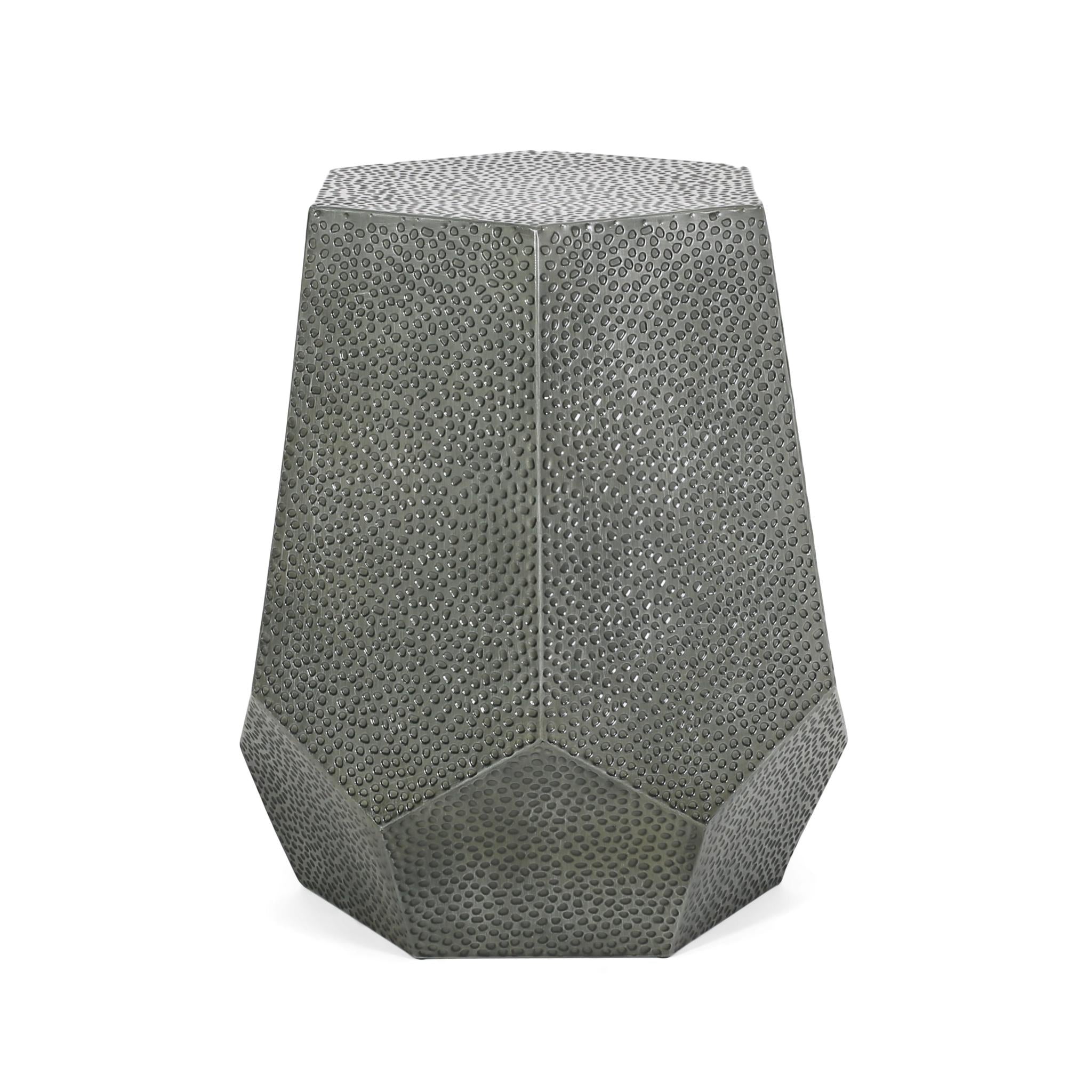 23" Silver Hammered Iron Hexagonal Pedestal End Table