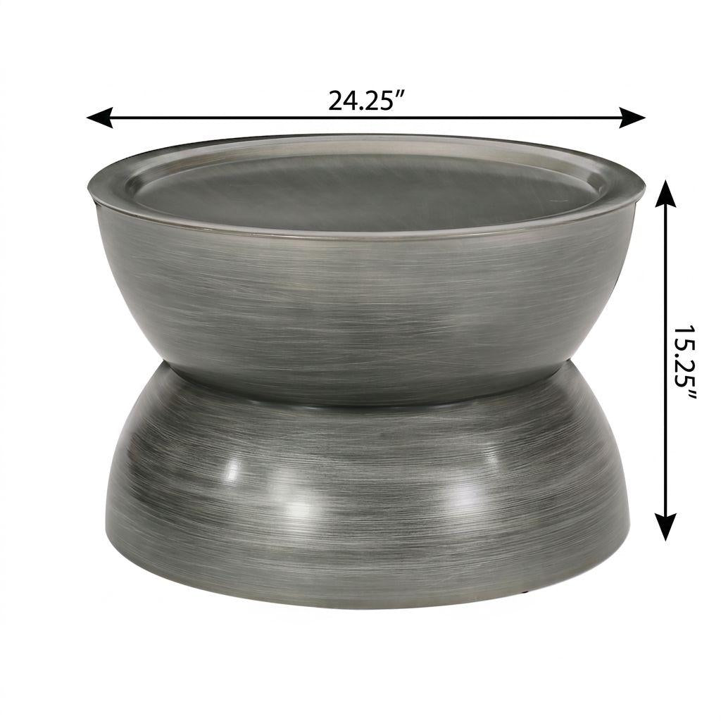 24" Antiqued Silver Iron Round Hourglass End Table