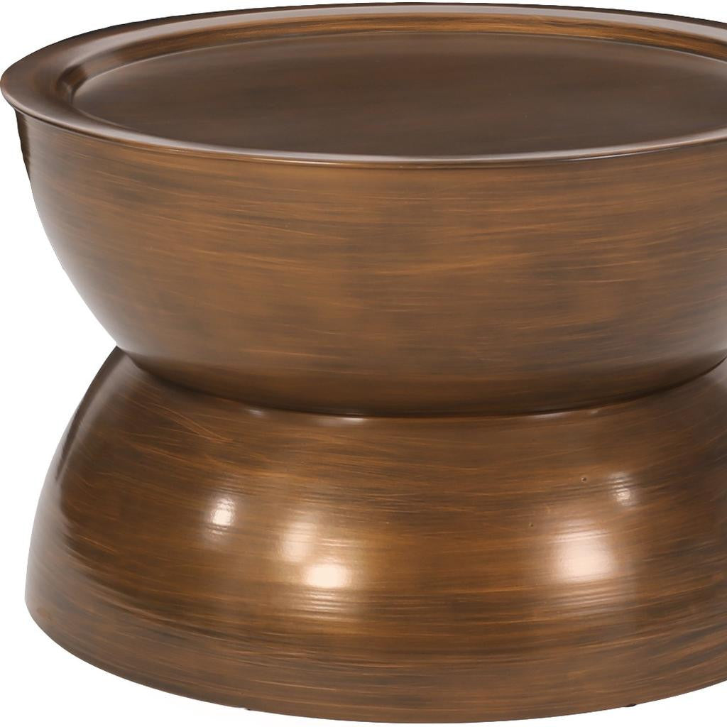 24" Antiqued Bronze Distressed Iron Round Hourglass End Table