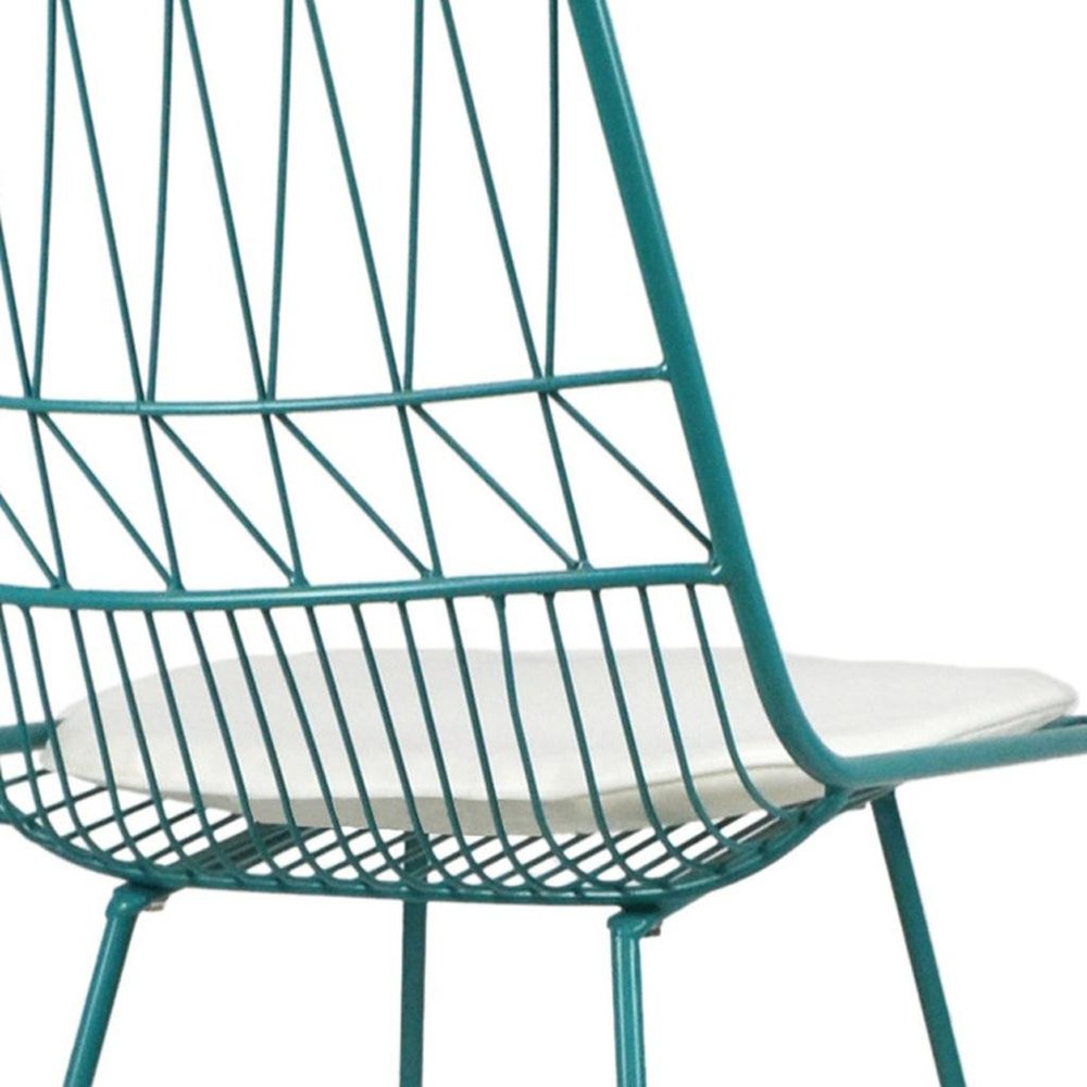 Set of Two 30" Teal Blue Iron Outdoor Bar Height Chairs