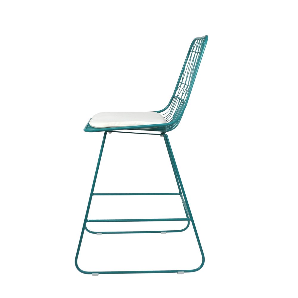 Set of Two 30" Teal Blue Iron Outdoor Bar Height Chairs