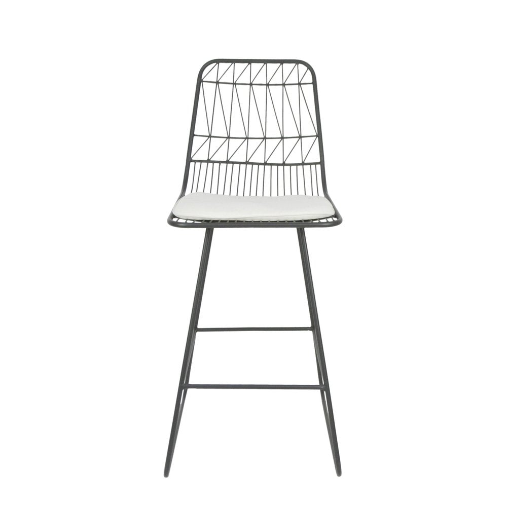Set of Two 30" Gray And Ivory Iron And Cushion Outdoor Bar Height Chairs