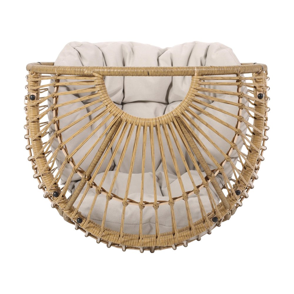 31" White Metal Outdoor Egg Chair with Beige Cushion