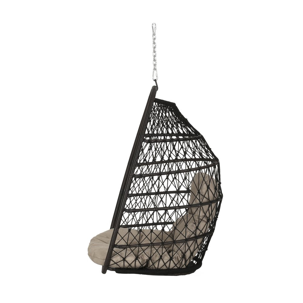29" Brown Metal Outdoor Egg Chair with Brown Cushion