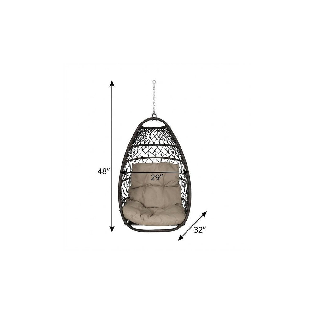 29" Brown Metal Outdoor Egg Chair with Brown Cushion