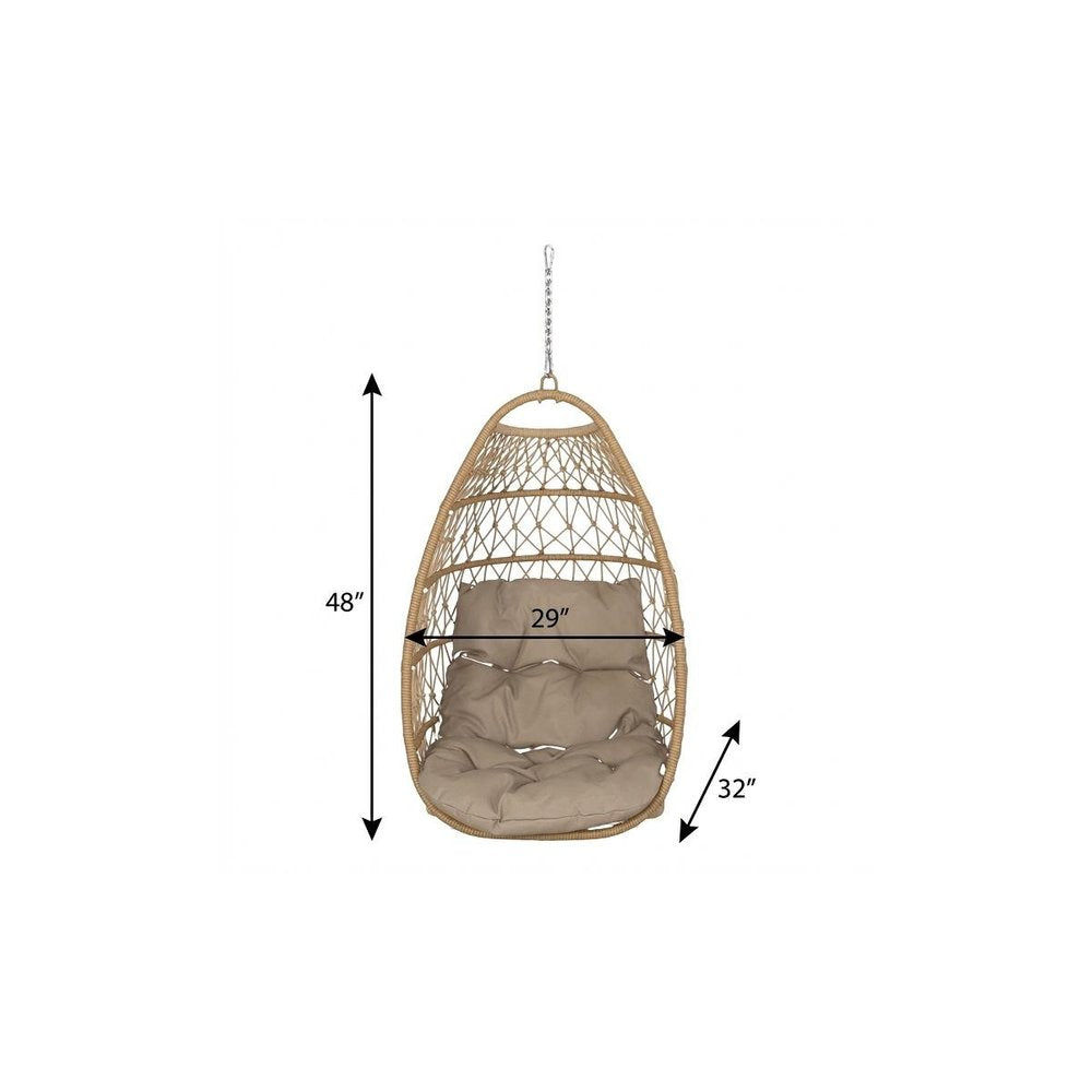 29" Brown Metal Outdoor Egg Chair with Brown Cushion