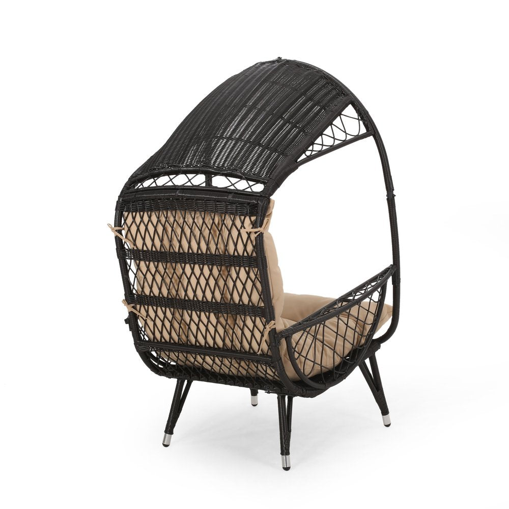 37" Brown Metal Outdoor Egg Chair with Brown Cushion