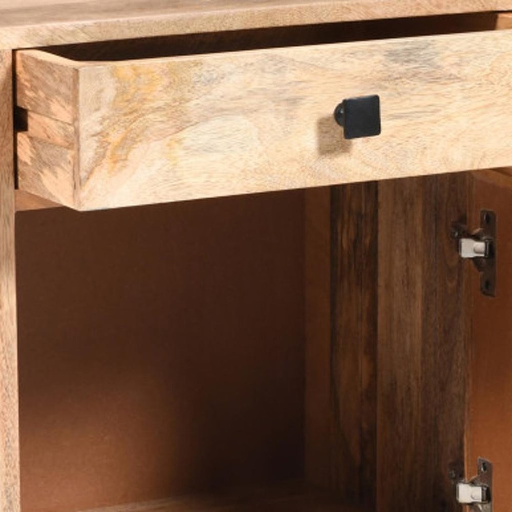24" Natural Solid Wood Carved Geometric One Drawer Nightstand