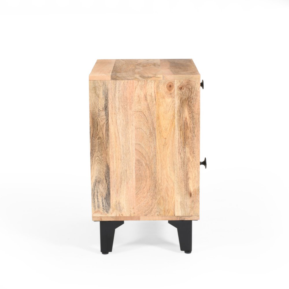 24" Natural Solid Wood Carved Geometric One Drawer Nightstand
