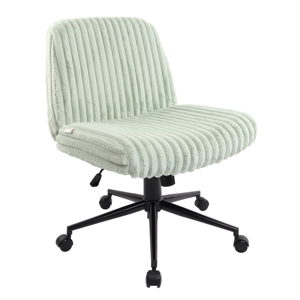 Green and Black Adjustable Height Faux Fur Swivel Rolling Gaming Chair