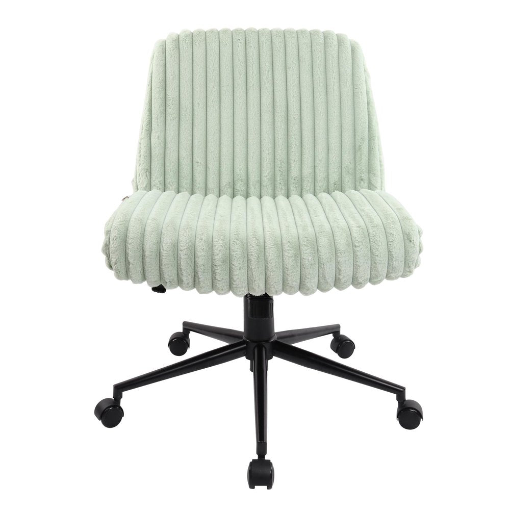 Green and Black Adjustable Height Faux Fur Swivel Rolling Gaming Chair