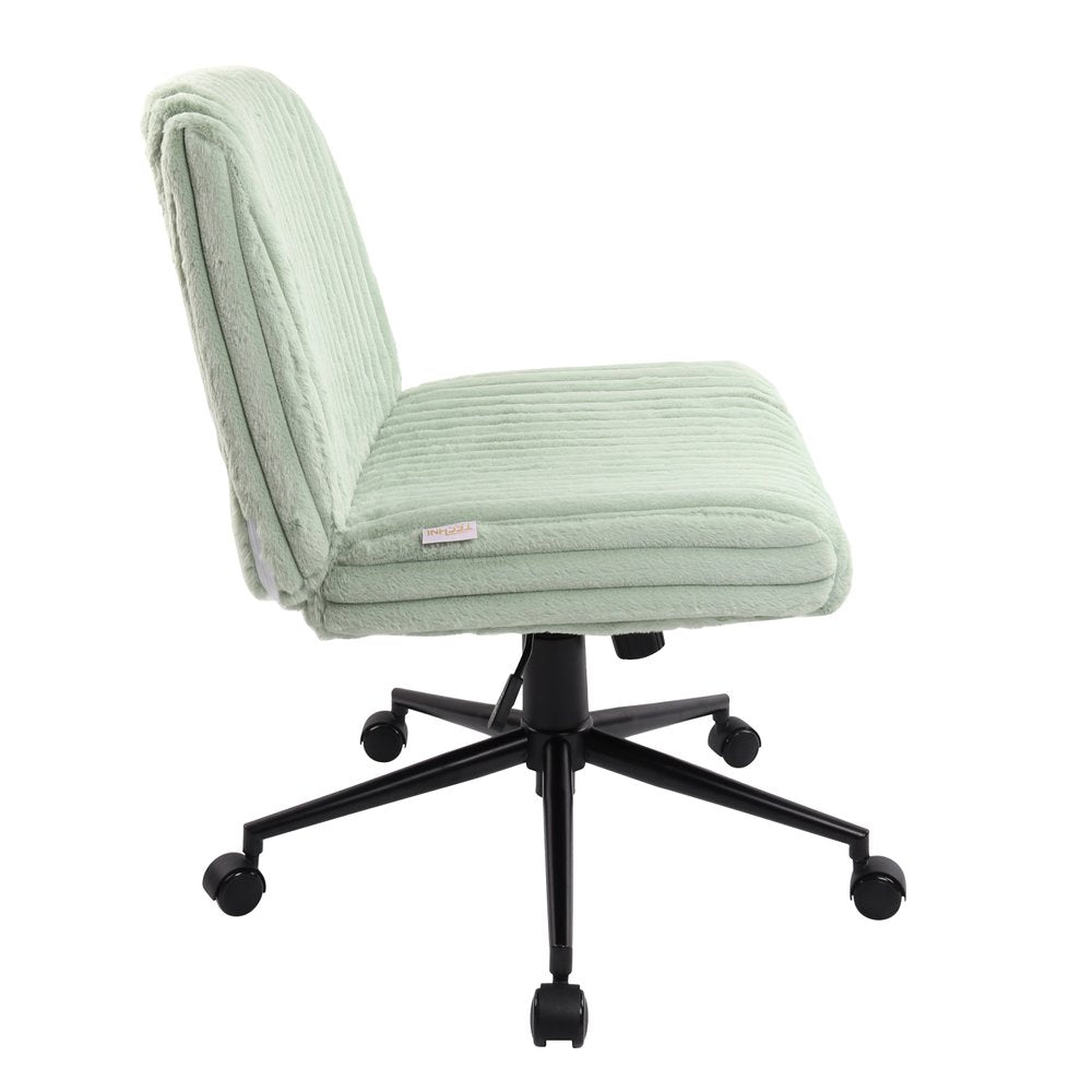 Green and Black Adjustable Height Faux Fur Swivel Rolling Gaming Chair