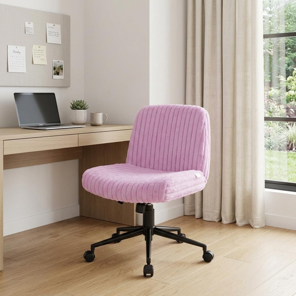 Purple and Black Adjustable Height Faux Fur Swivel Rolling Gaming Chair
