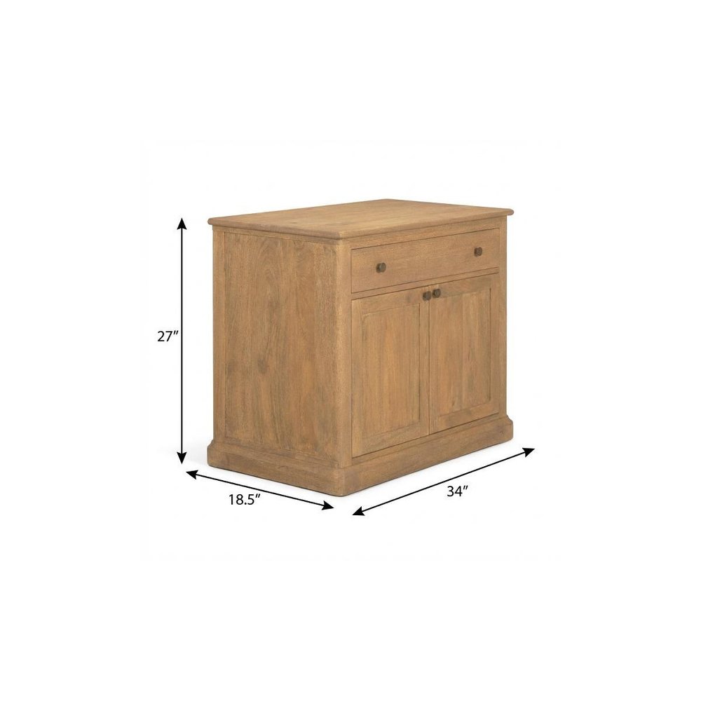 19" Brown Solid Wood Accent Cabinet With Two Doors And One Drawer