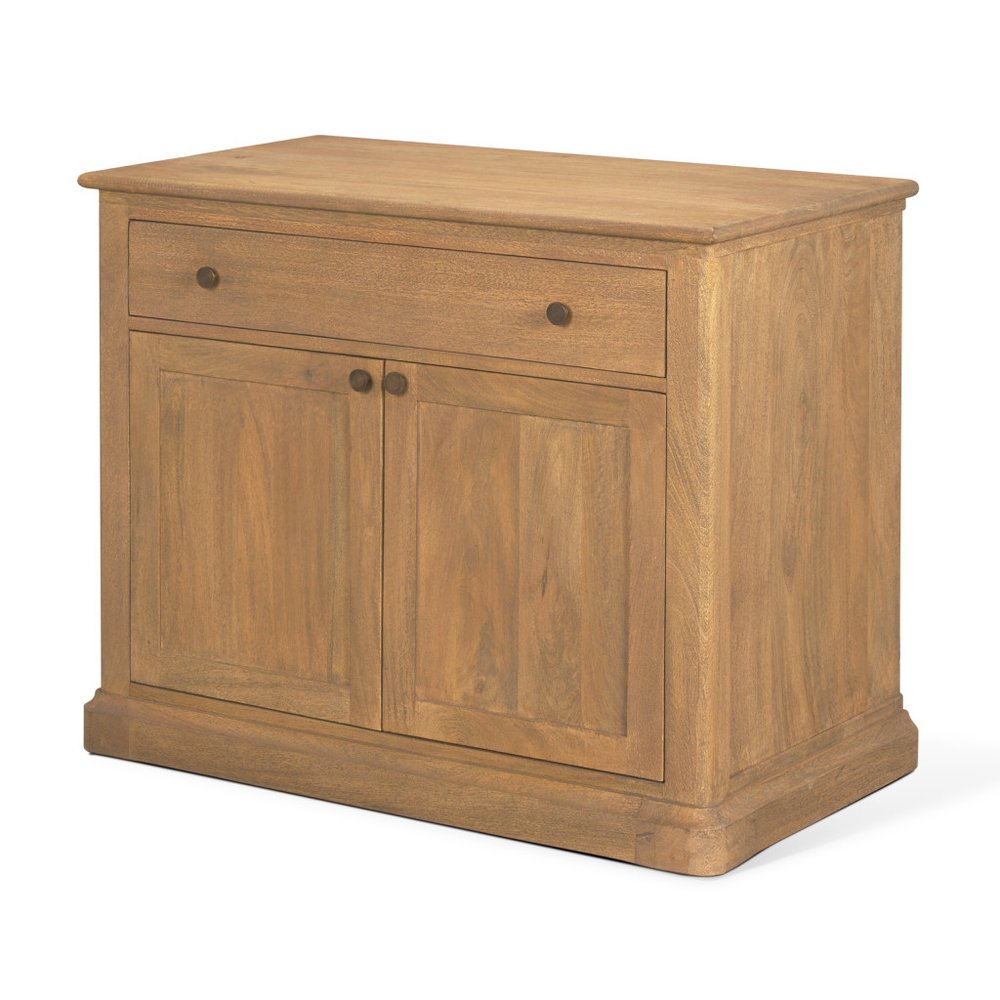 19" Brown Solid Wood Accent Cabinet With Two Doors And One Drawer