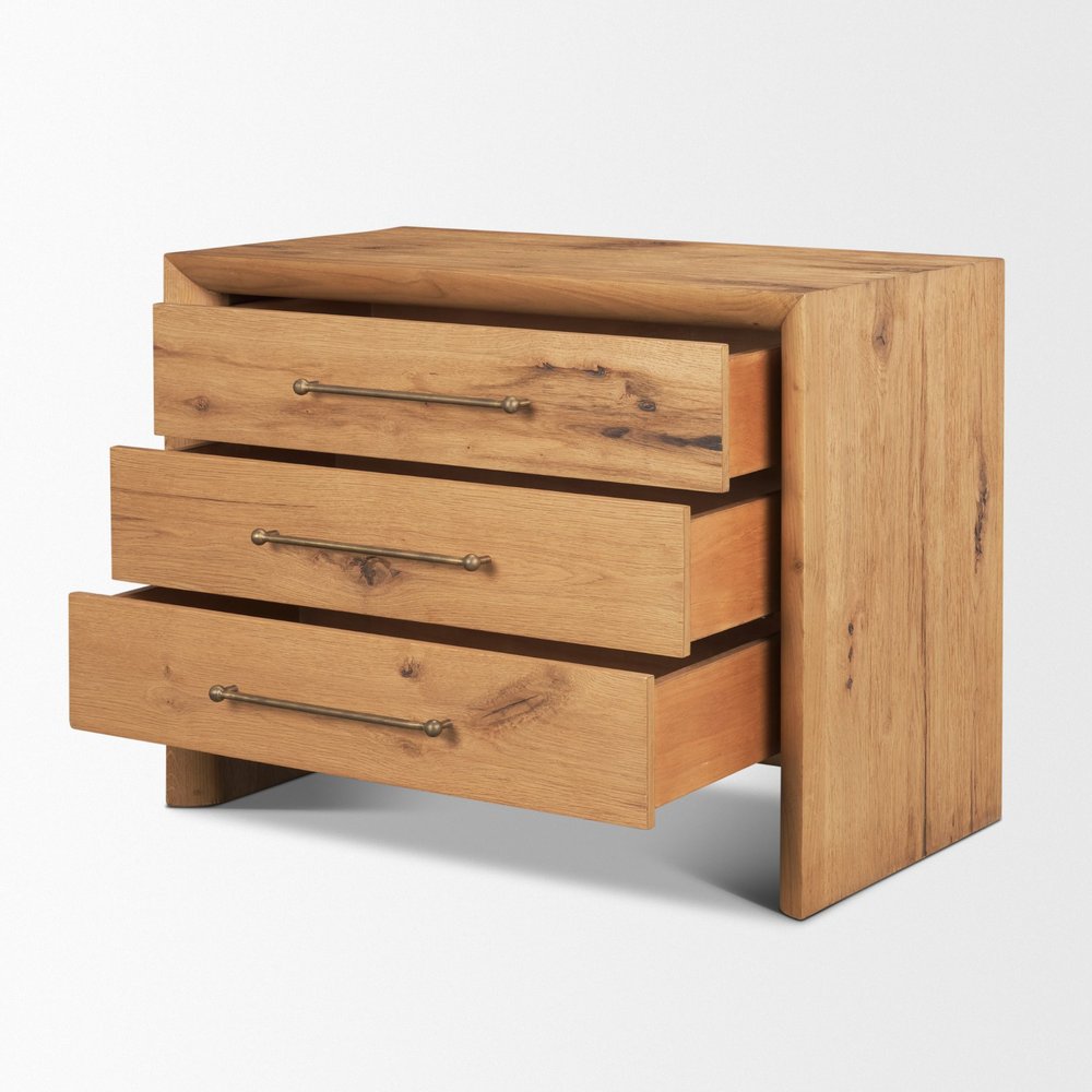 19" Brown Solid Wood Accent Cabinet With Three Drawers