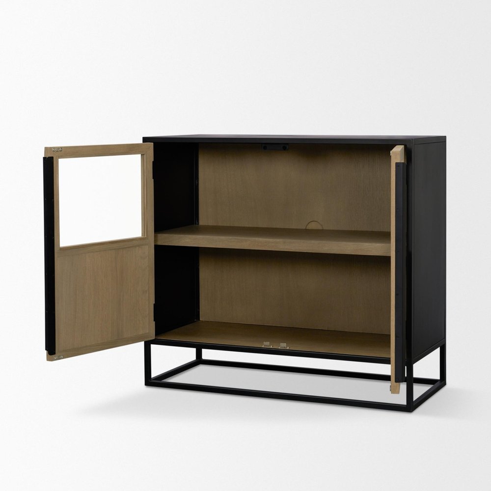 18" Black Iron and Metal Accent Cabinet With Two Doors