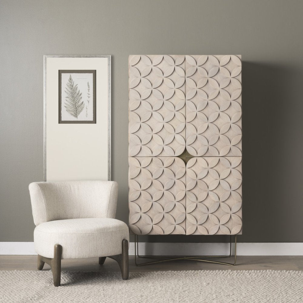 18" Brown and Gold Solid Wood and Metal Curio Cabinet With Four Doors