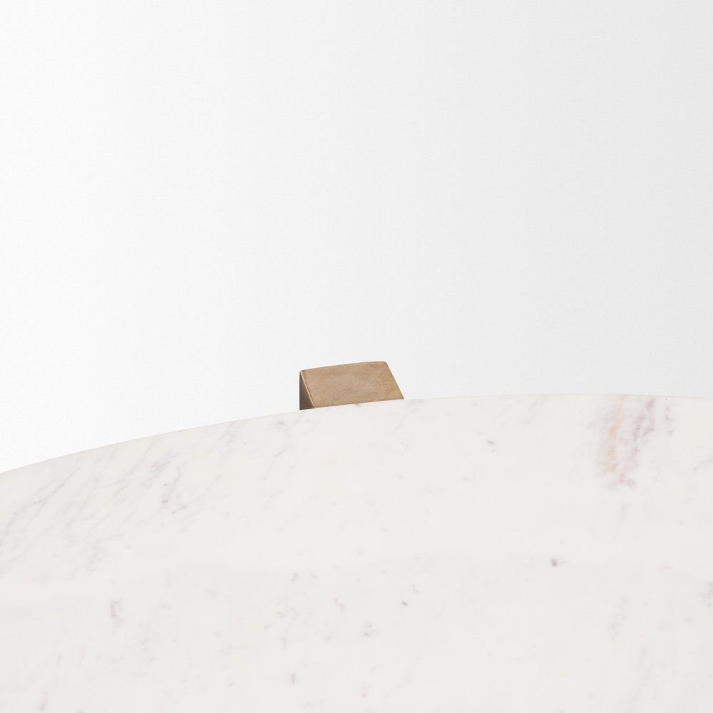 48" White and Brown Marble and Solid Wood Round Coffee Table