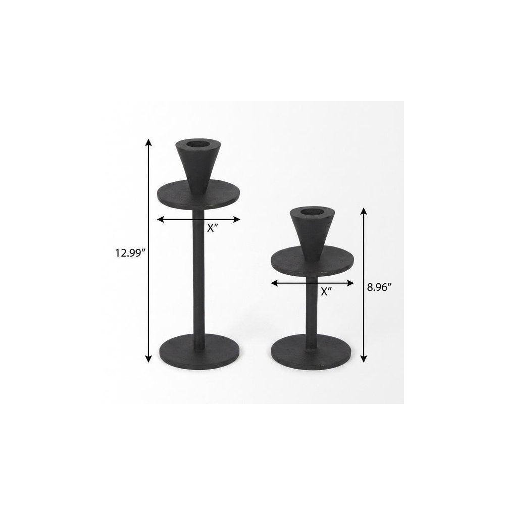 Set of Two Black Metal Floor Taper Candlesticks