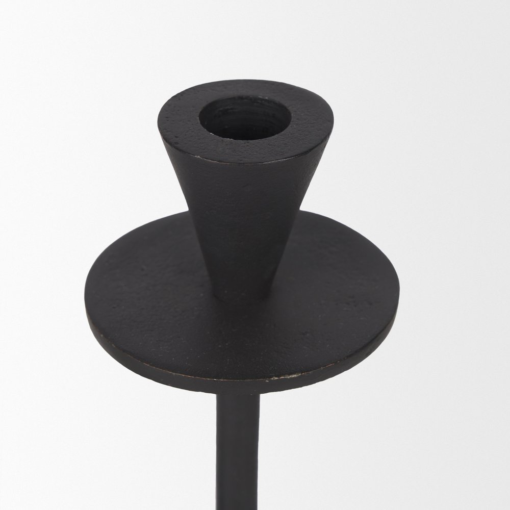 Set of Two Black Metal Floor Taper Candlesticks