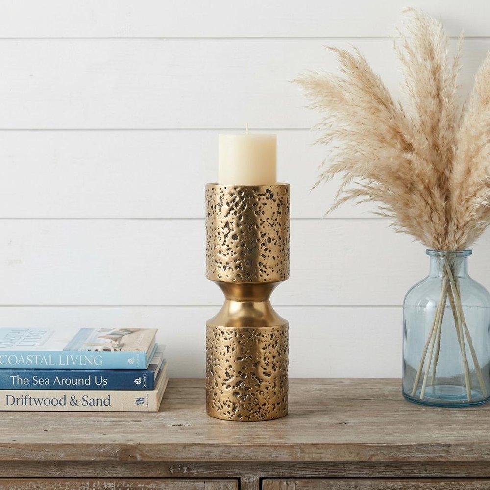 11" Antiqued Gold Metal Tabletop Votive Candle Holder