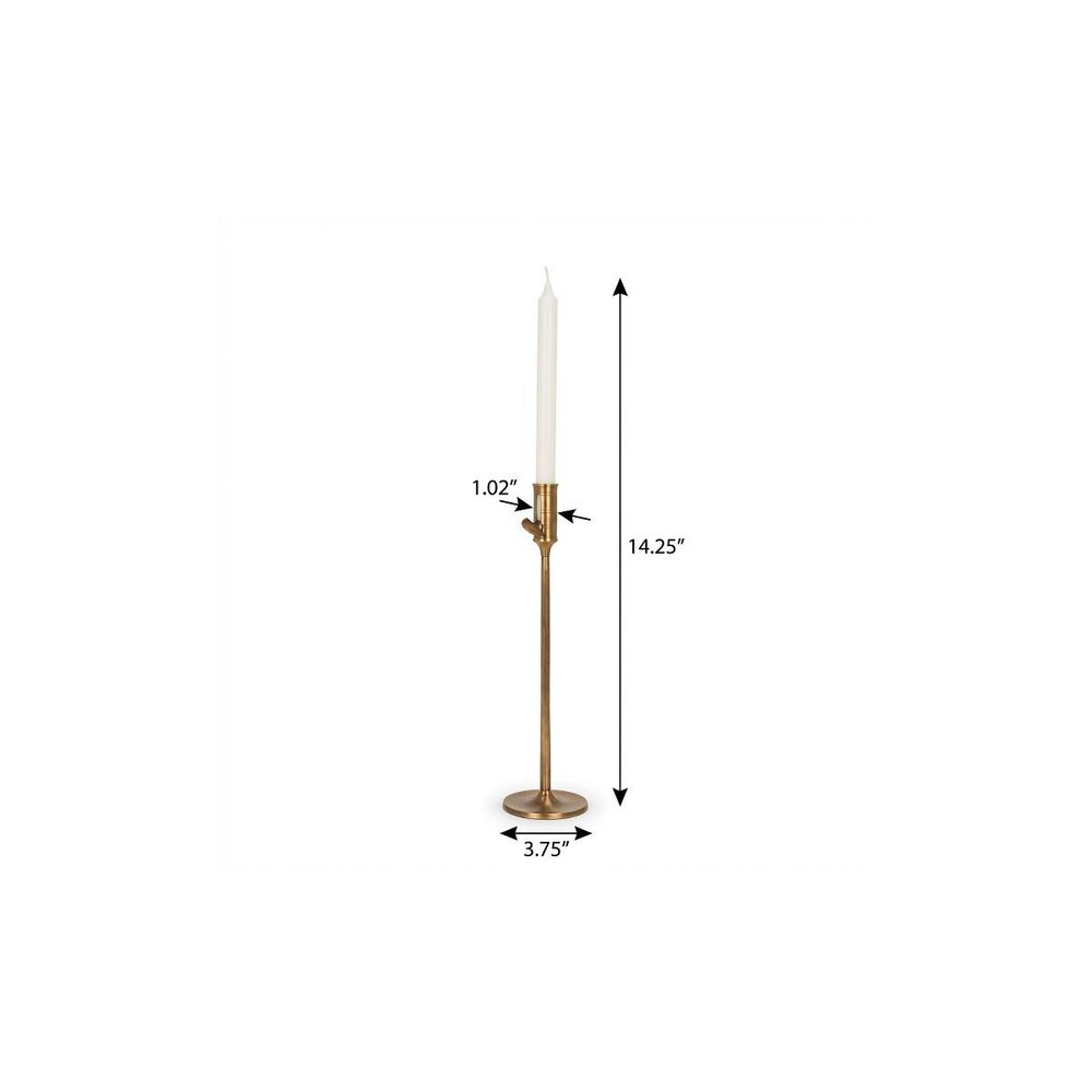 14" Antiqued Brass Metal Tabletop Taper Candlestick