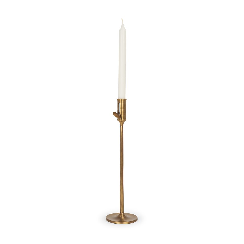 14" Antiqued Brass Metal Tabletop Taper Candlestick