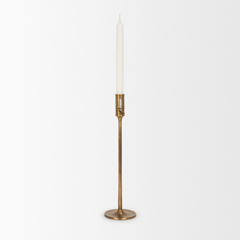 14" Antiqued Brass Metal Tabletop Taper Candlestick