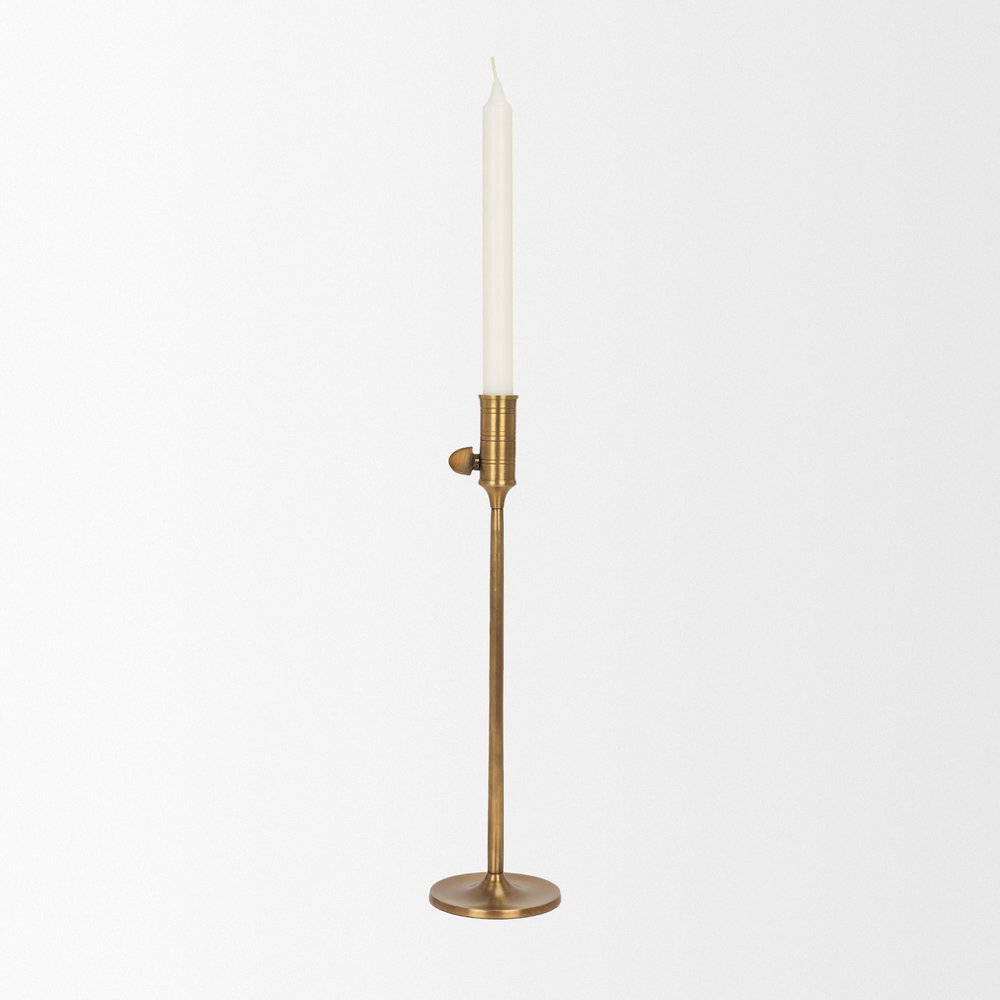 14" Antiqued Brass Metal Tabletop Taper Candlestick