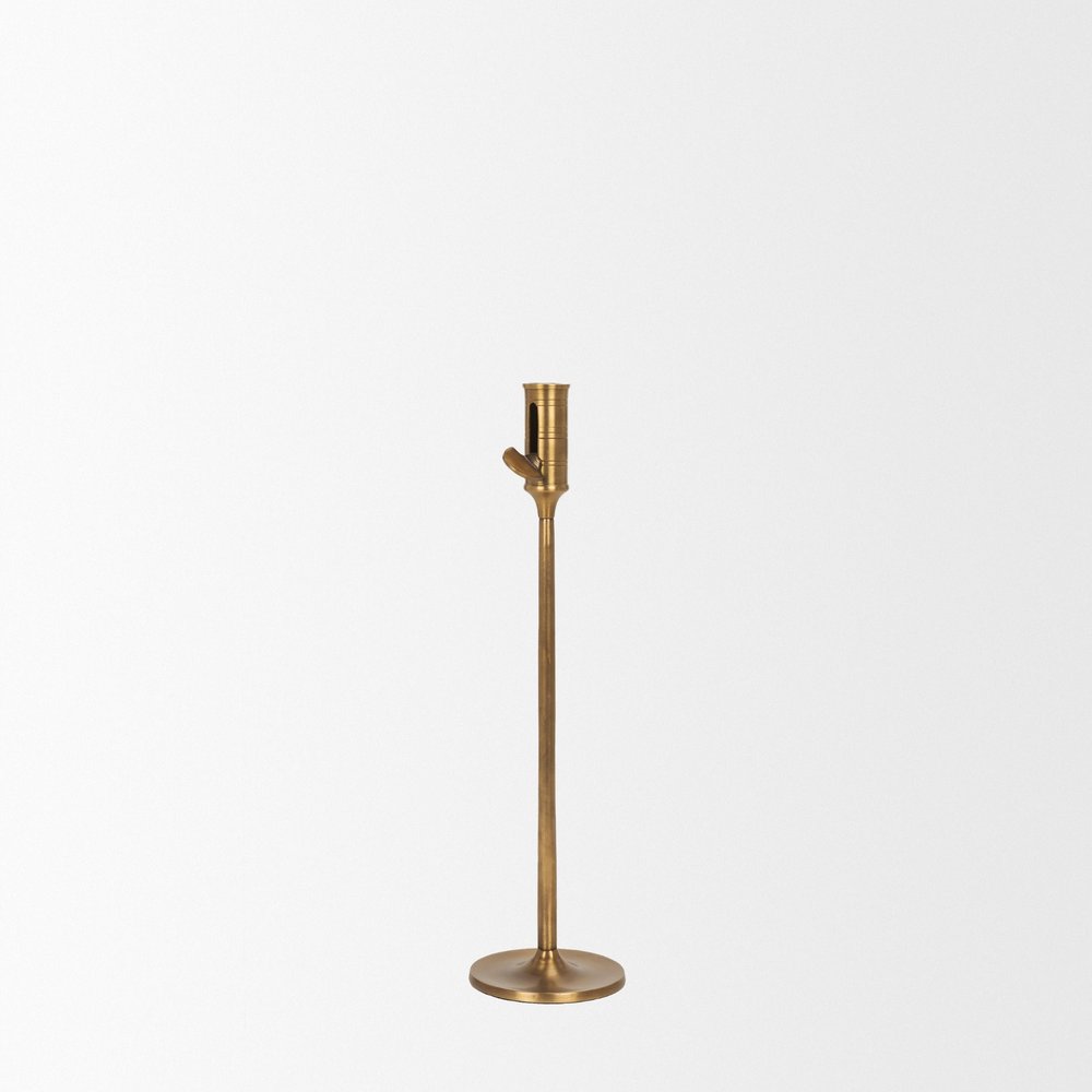 14" Antiqued Brass Metal Tabletop Taper Candlestick