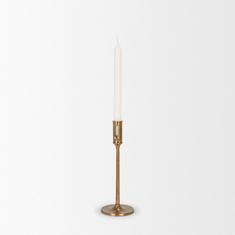 10" Antiqued Brass Metal Tabletop Taper Candlestick