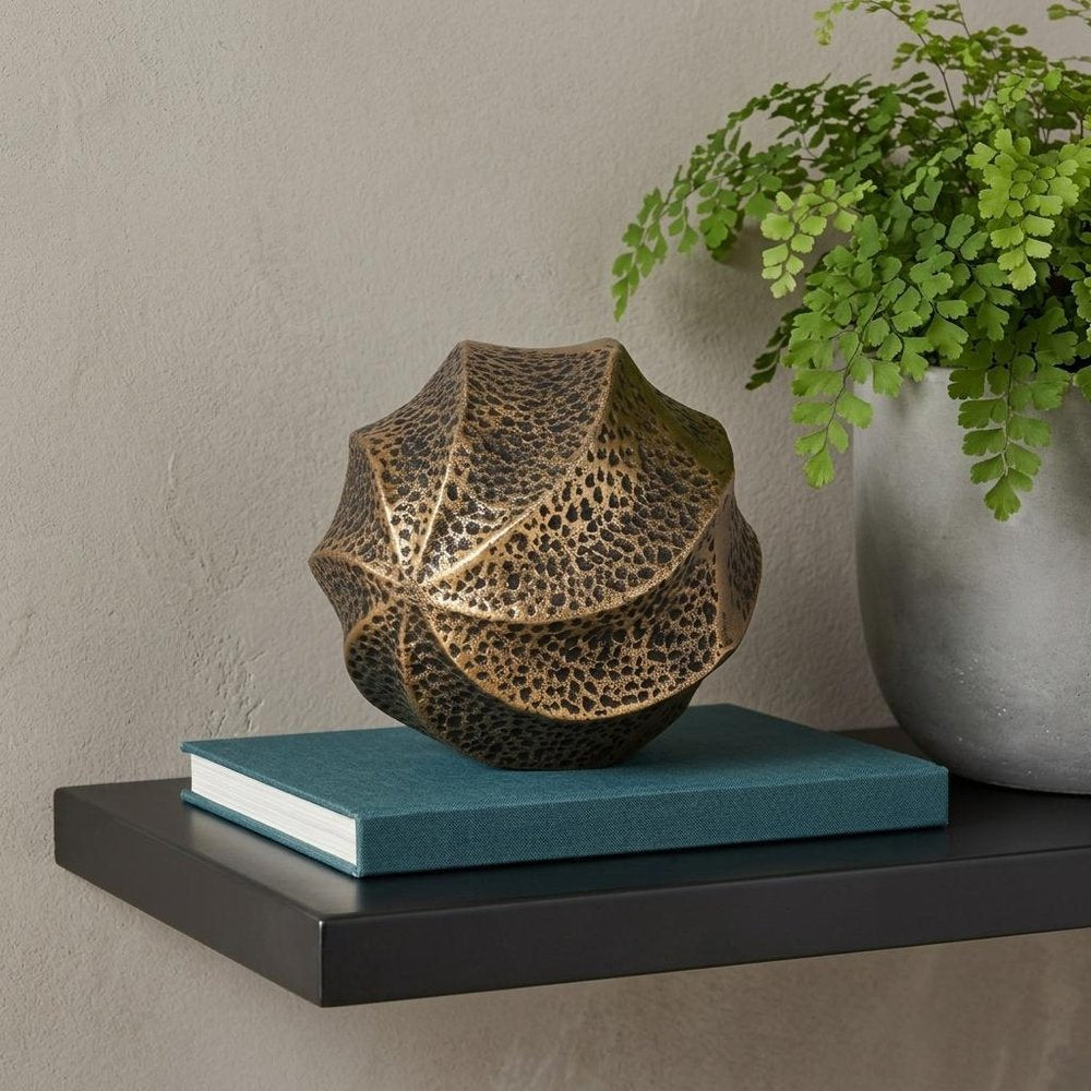 5" Antiqued Gold Metal Sphere Tabletop Sculpture