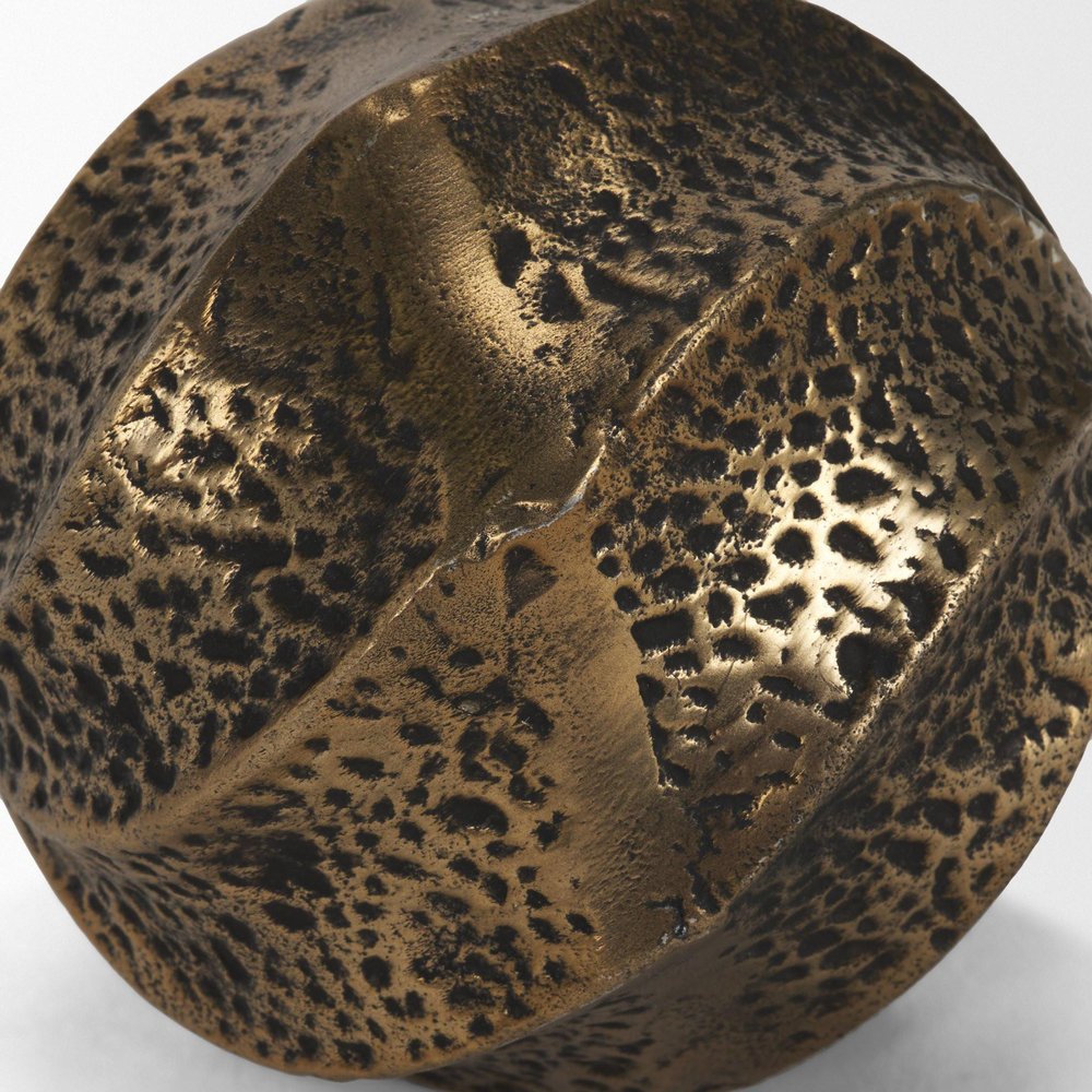 4" Antiqued Gold Metal Sphere Tabletop Sculpture