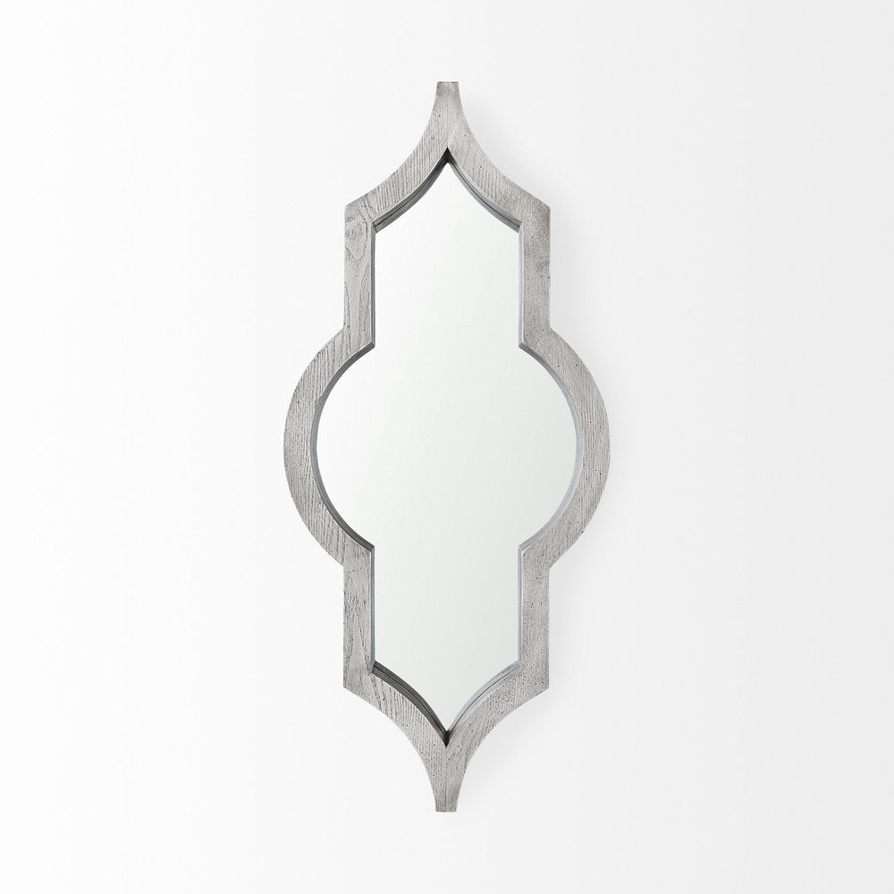 34" White Solid Wood Quatrefoil Framed Accent Mirror