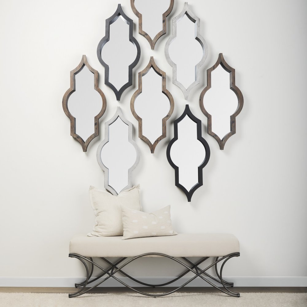 34" White Solid Wood Quatrefoil Framed Accent Mirror