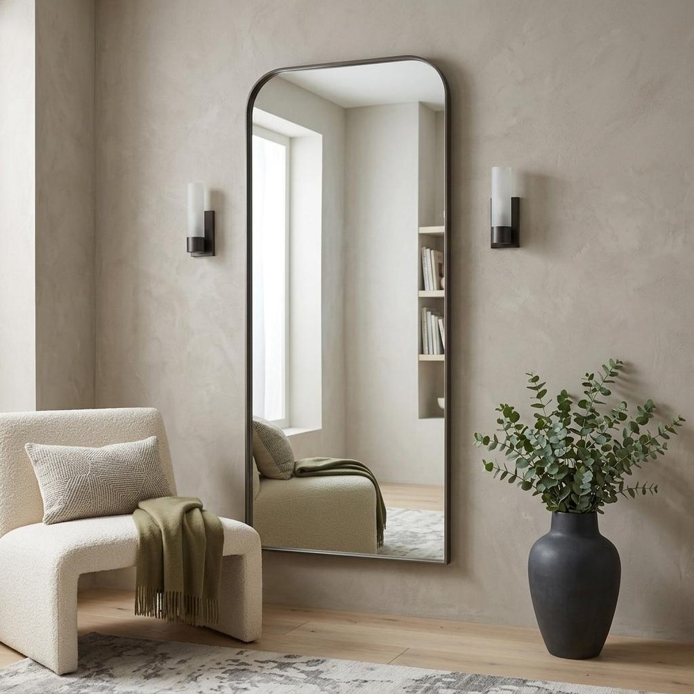76" Black Metal Arch Framed Full Length Hanging Mirror