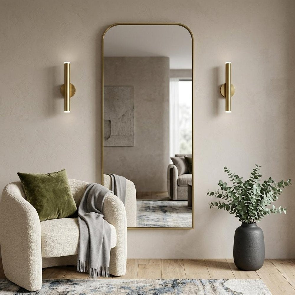 76" Black Metal Arch Framed Full Length Hanging Mirror