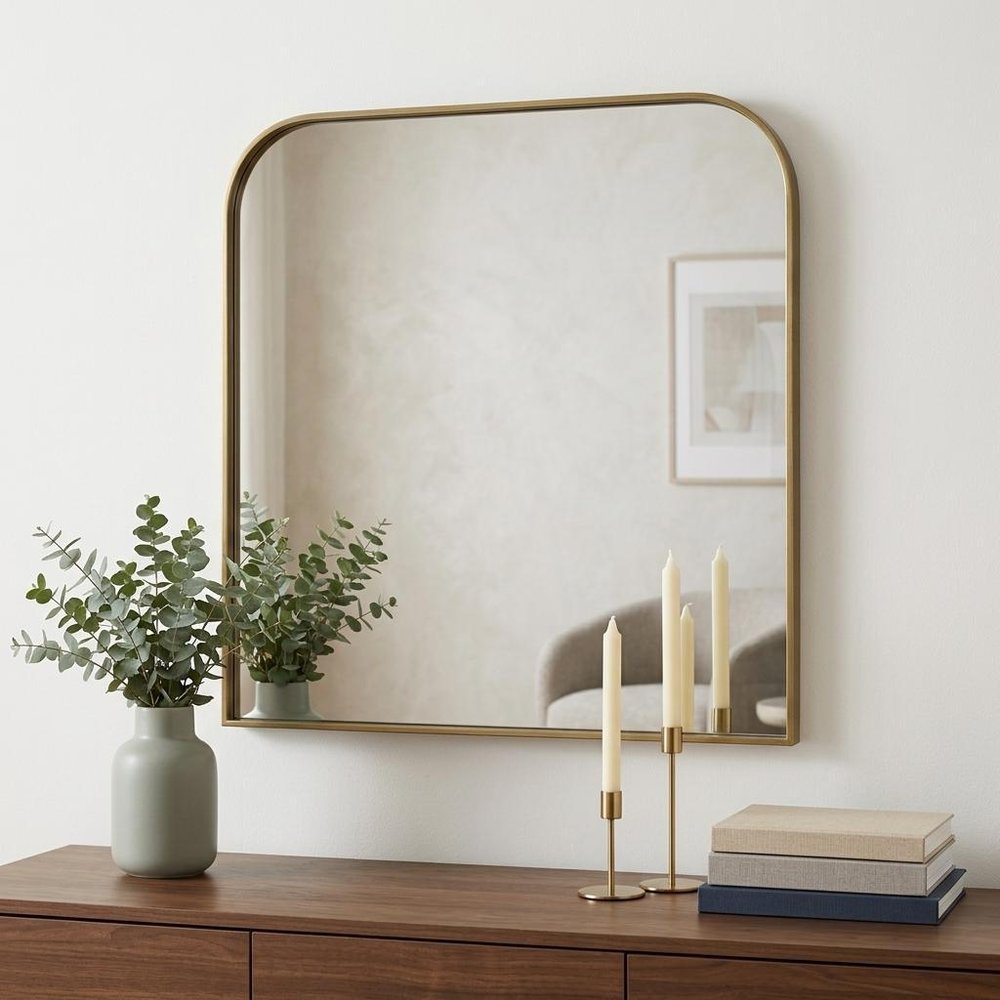 34" Gold Metal Square Framed Accent Mirror