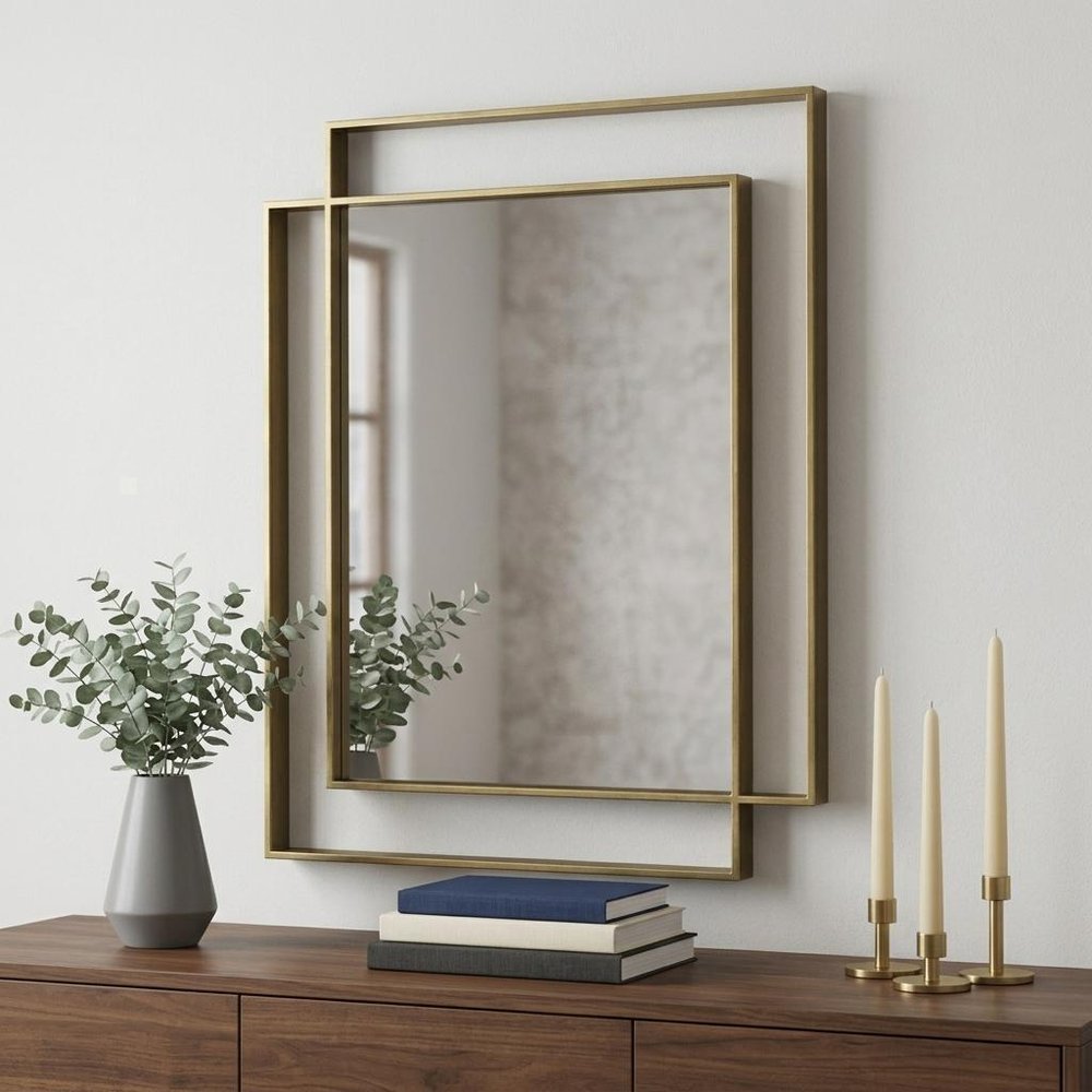 43" Gold Metal Geometric Framed Accent Mirror