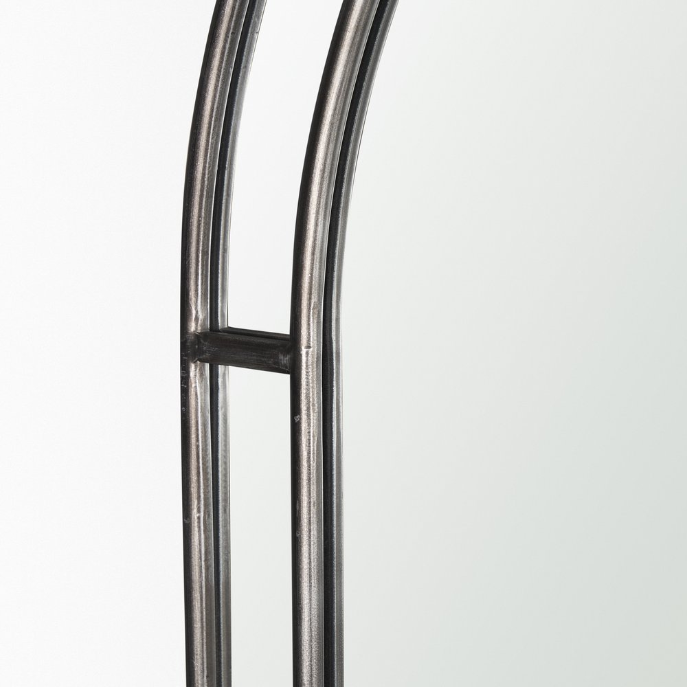 48" Black Metal Arch Geometric Framed Accent Mirror
