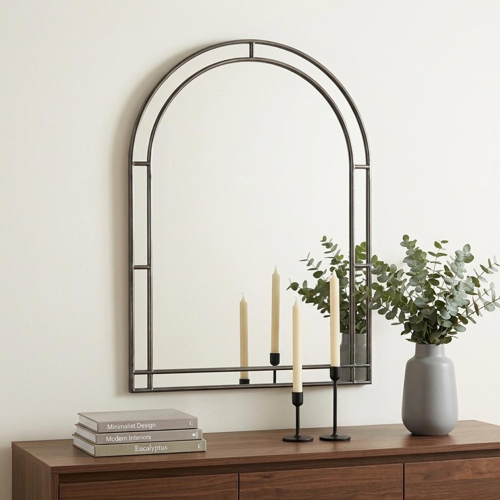 48" Black Metal Arch Geometric Framed Accent Mirror