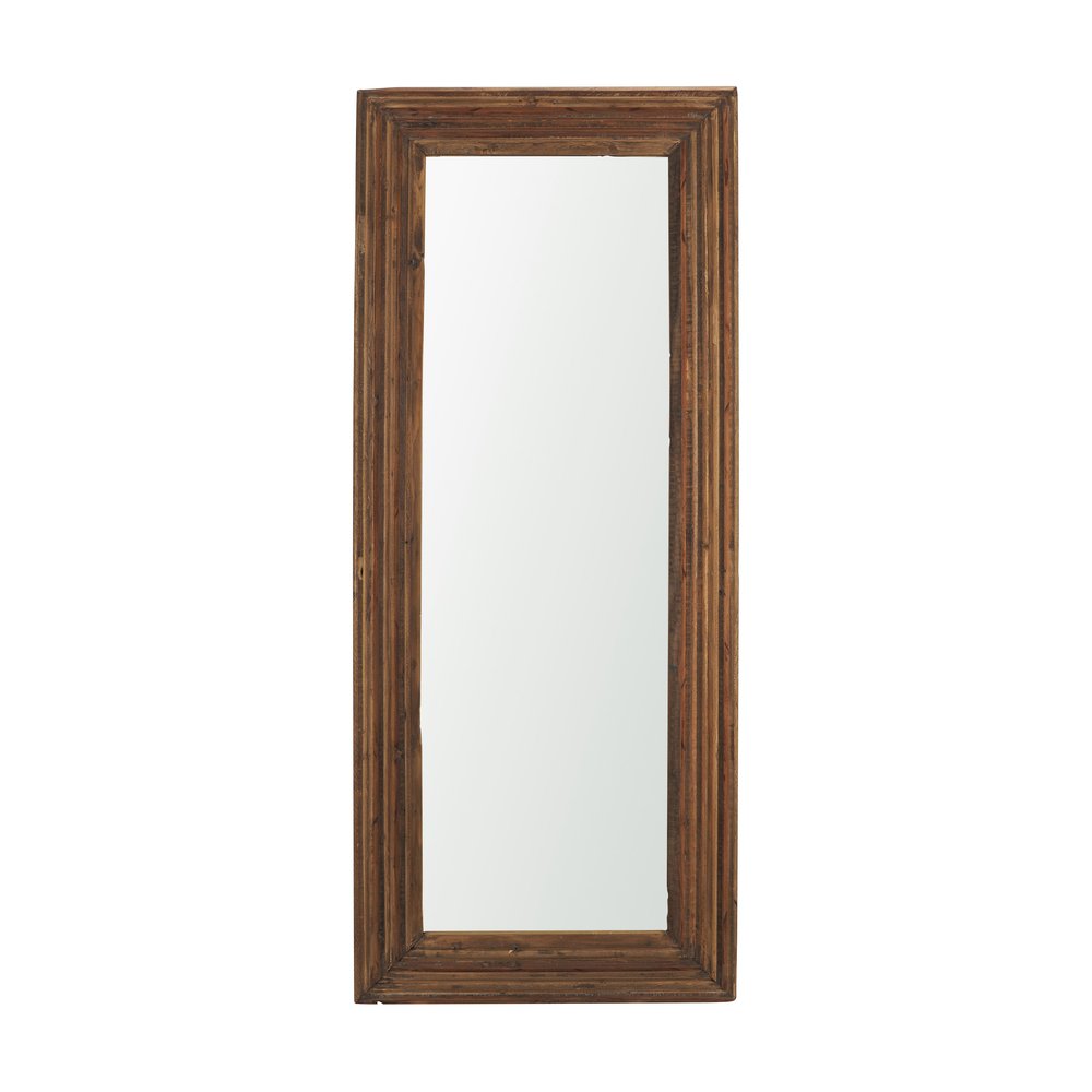 48" Brown Ribbed Solid Wood Wall Mounted And Leaning Framed Accent Mirror
