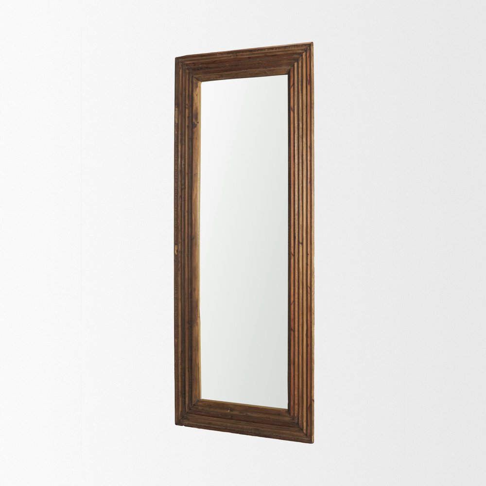 48" Brown Ribbed Solid Wood Wall Mounted And Leaning Framed Accent Mirror