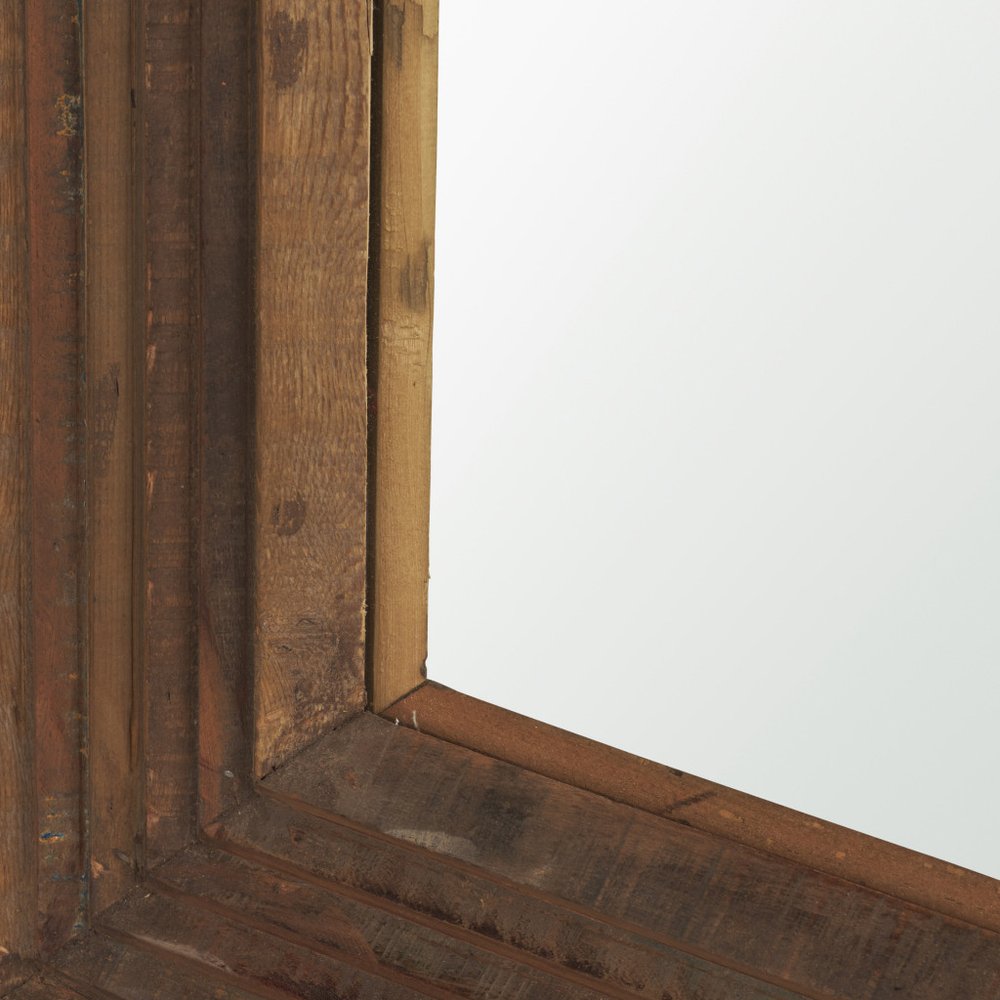 48" Brown Ribbed Solid Wood Wall Mounted And Leaning Framed Accent Mirror