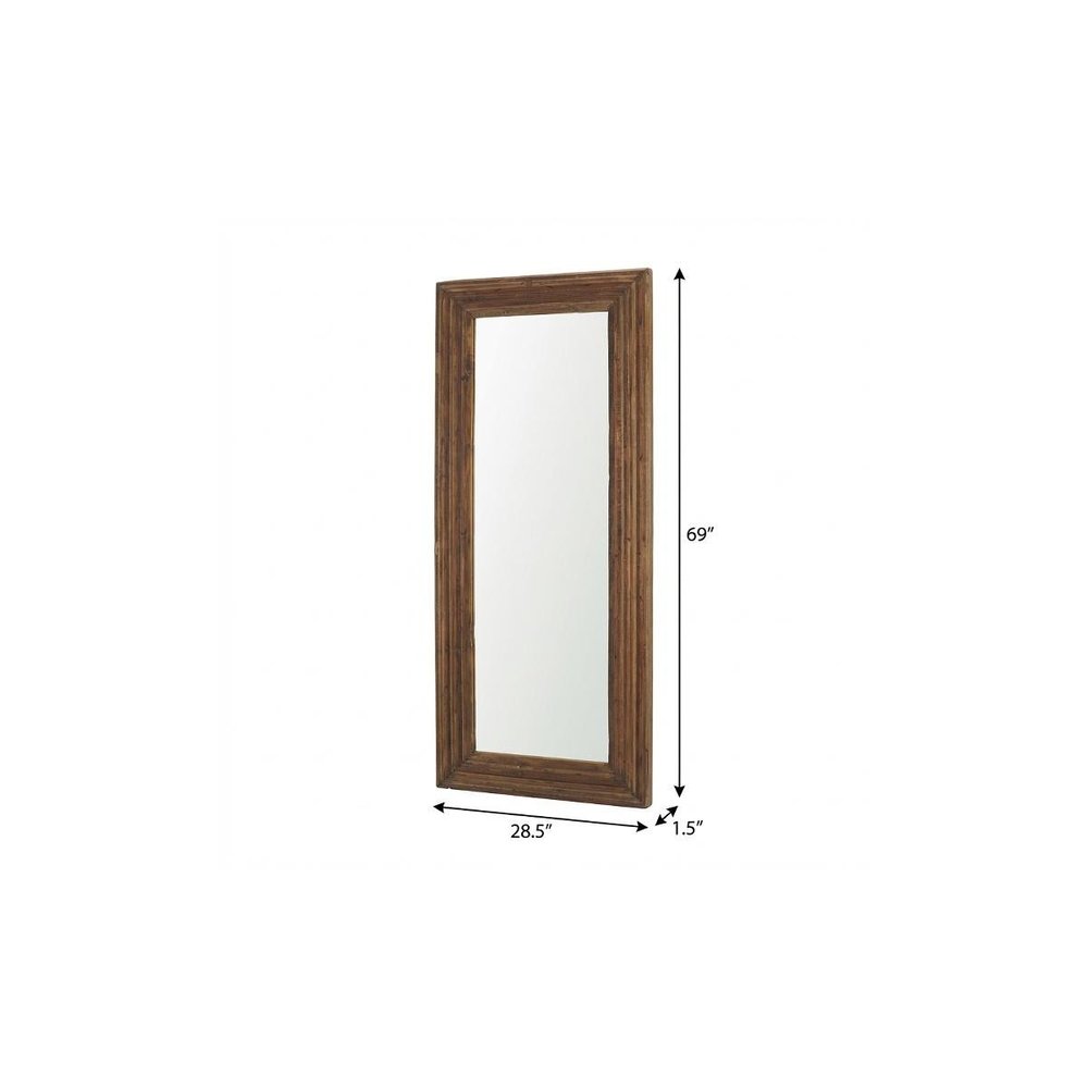 48" Brown Ribbed Solid Wood Wall Mounted And Leaning Framed Accent Mirror