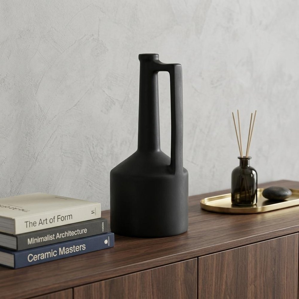 13" Black Ceramic Table Vase