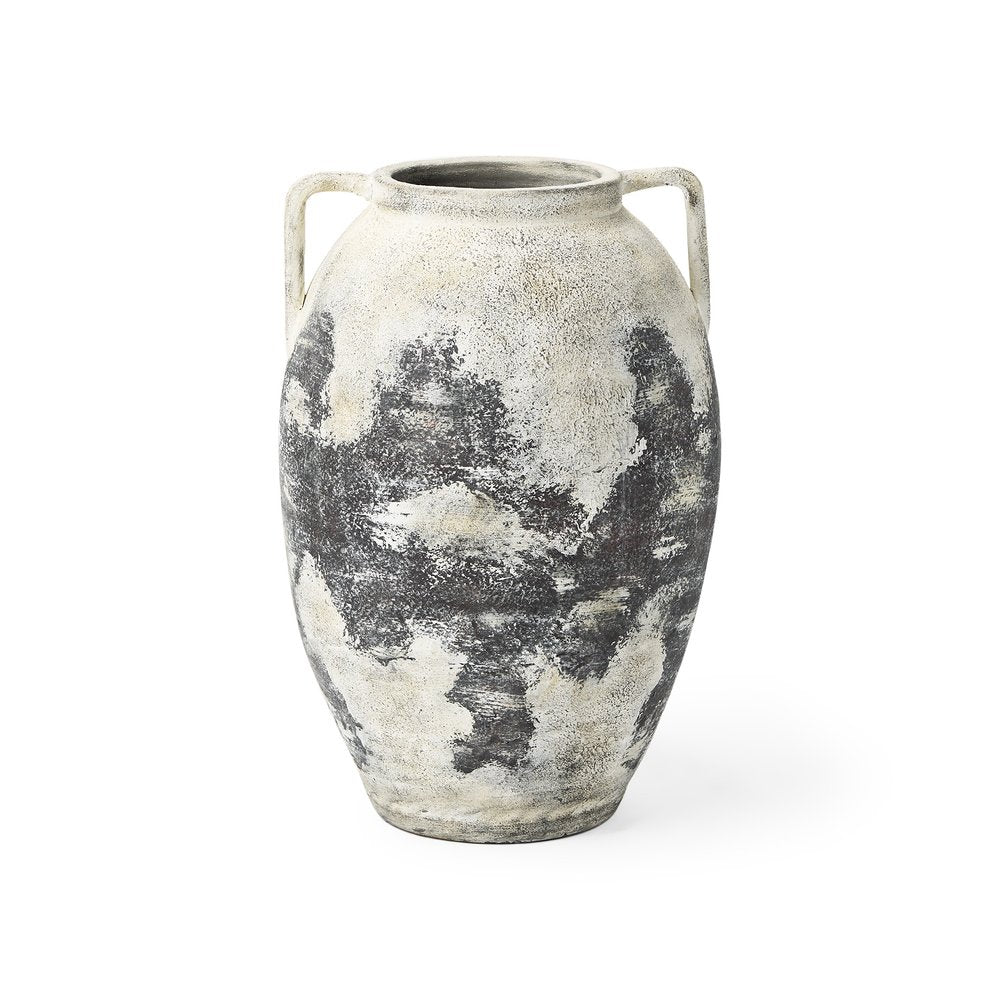 22" Black And White Ombre Ceramic Amphora Floor Vase
